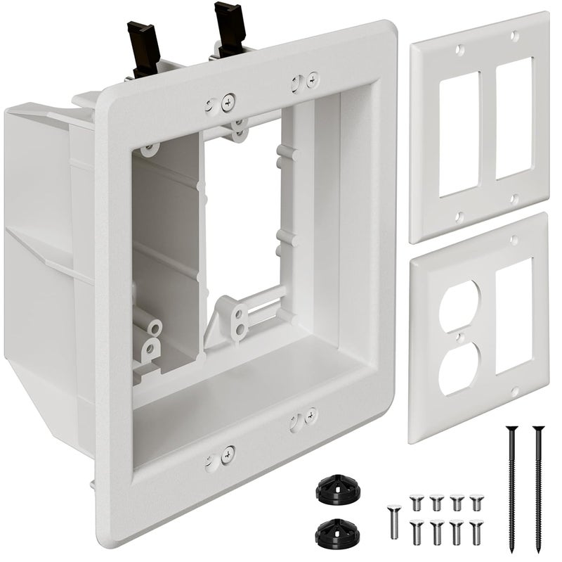 Dremica TVBU505-1 Recessed Outlet Box, Recessed Electrical Box for Wall Mount TV, Outlet Mounting Box for New Construction&Retrofit Projects, Wall Outlet Box with Duplex & Decorator Style Covers,2-Gang - Image 1